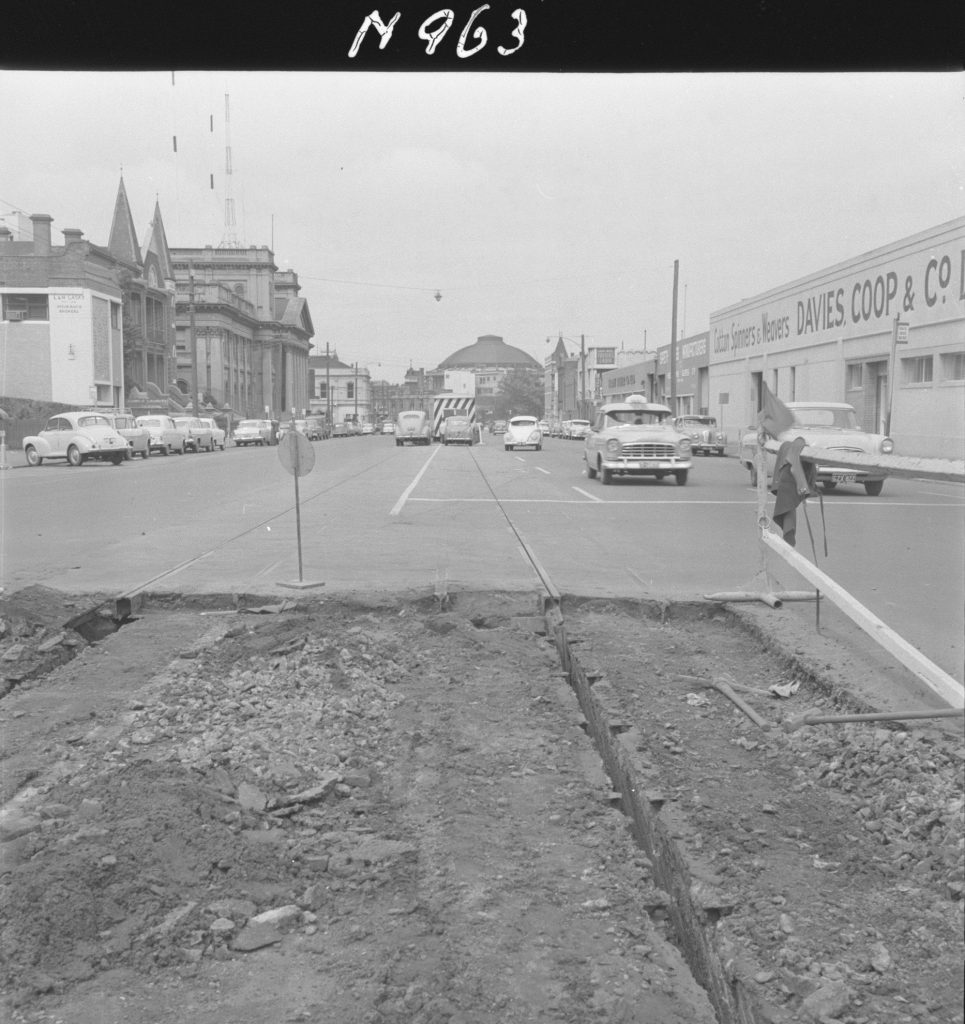 N963 Image showing tram track removal on Russell Street