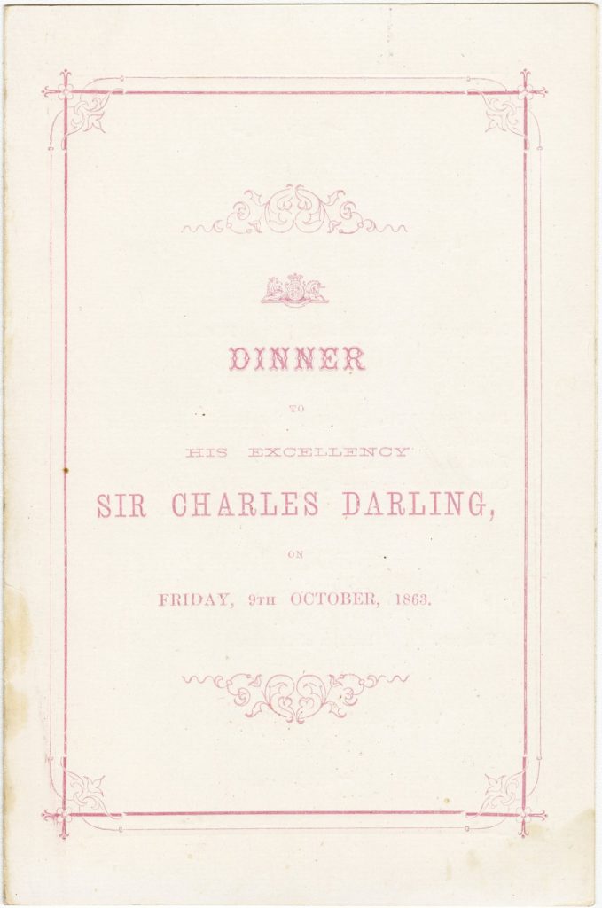 Menu for a dinner for Sir Charles Darling