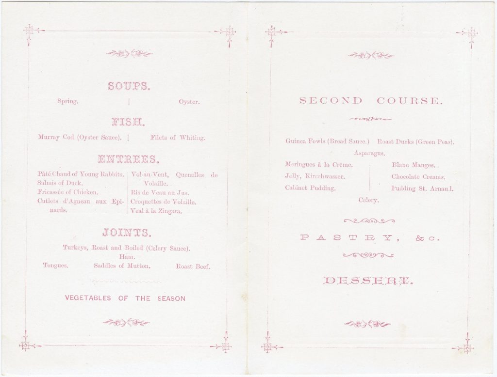 Menu for a dinner for Sir Charles Darling image 1086380-2