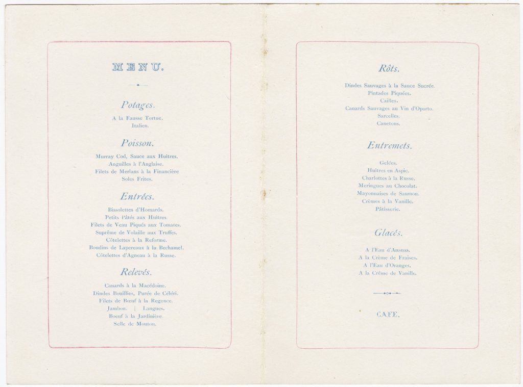 Menu for a dinner at Toorak Government House image 1086381-2