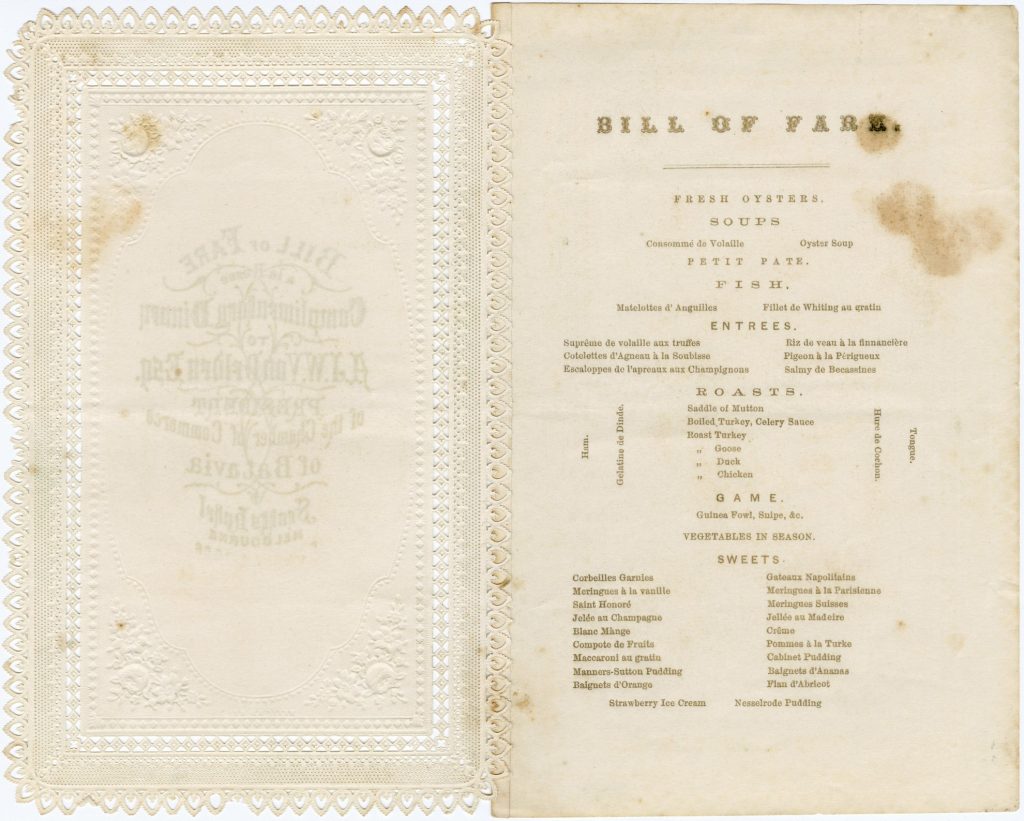 Bill of Fare for a dinner for A.J.W. Van Delden image 1086384-2