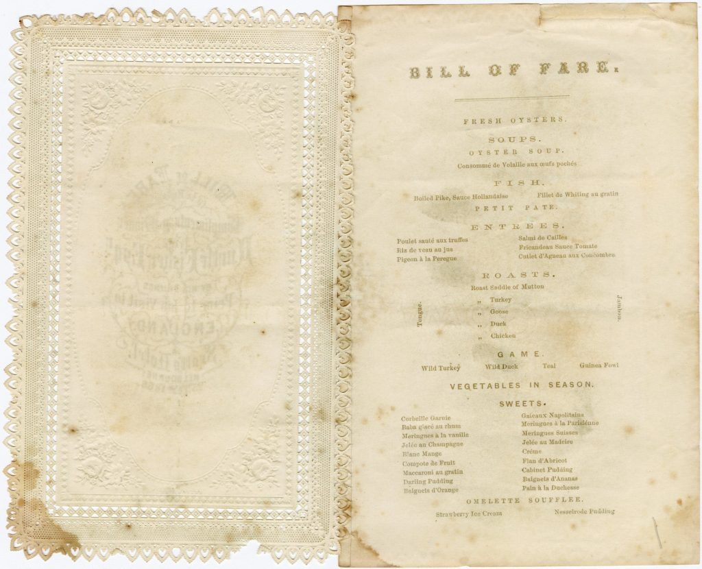 Bill of Fare for a dinner for Hurtle Fisher image 1086389-2