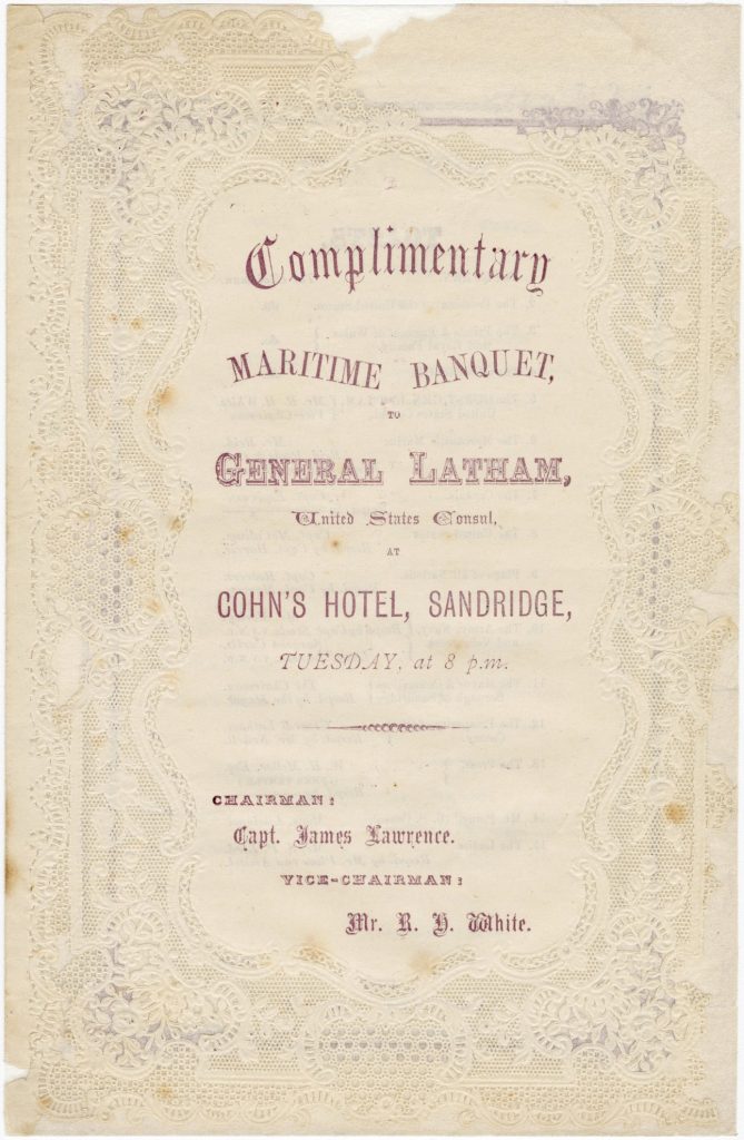 Menu for a banquet for General Latham