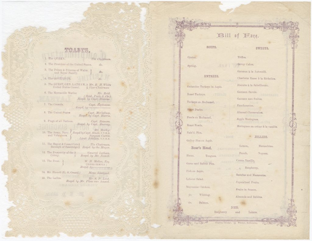 Menu for a banquet for General Latham image 1086390-2