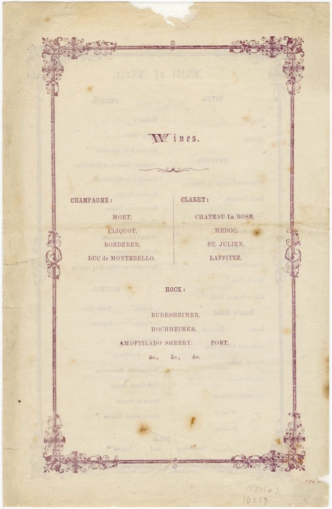 Menu for a banquet for General Latham image 1086390-3