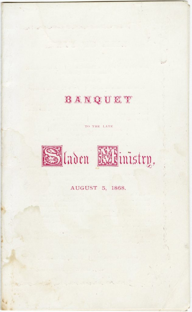 Menu for a banquet for the Sladen Ministry