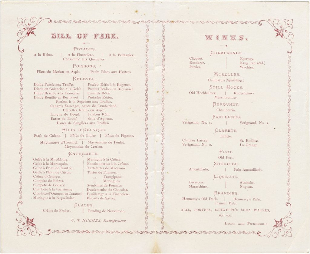 Menu for a banquet for the Sladen Ministry image 1086391-2