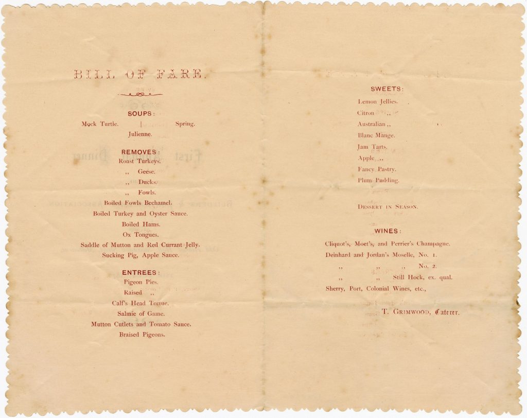 Menu for the first annual dinner of the Builders’ & Contractors’ Association image 1086393-2