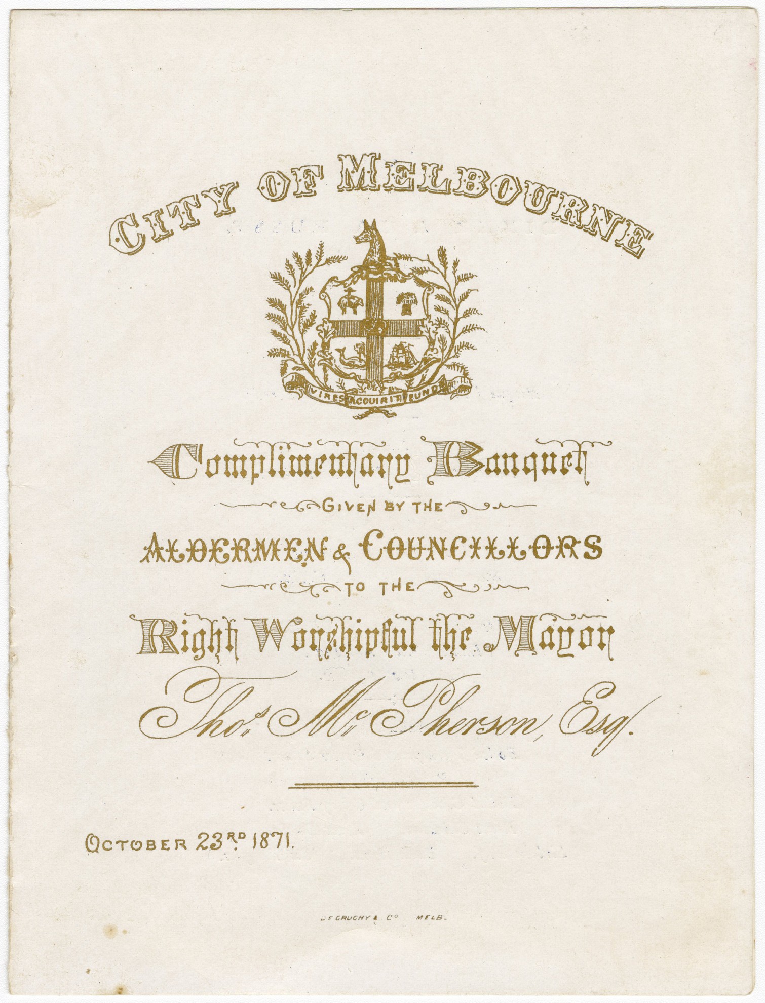 Menu for a banquet for Lord Mayor Thomas McPherson - City Collection