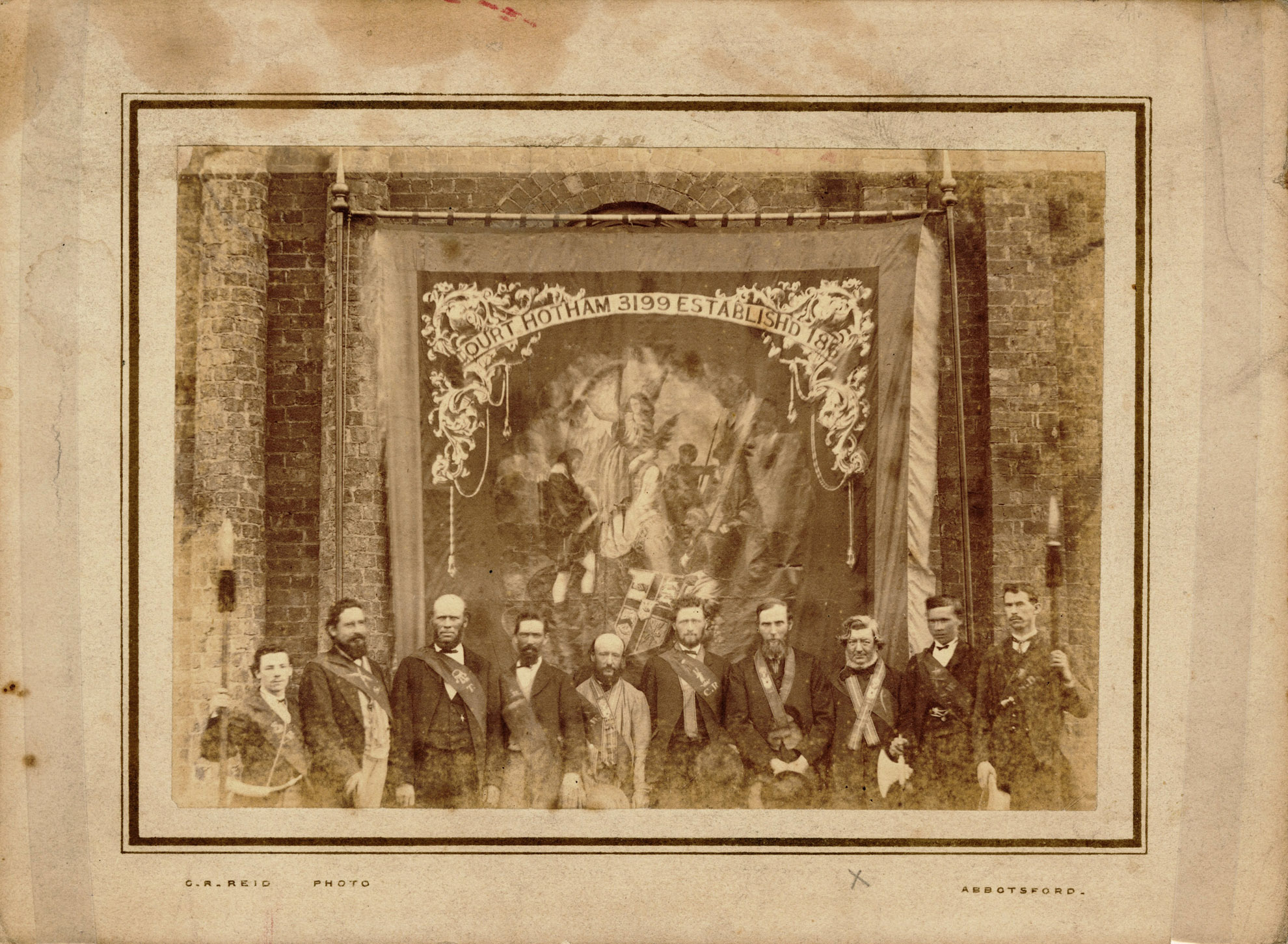 Court Hotham - men outside the original North Melbourne Town Hall, c1860-1887