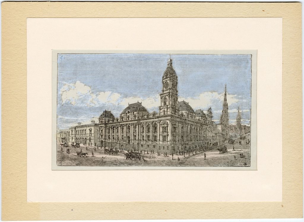 Engraving of Melbourne Town Hall