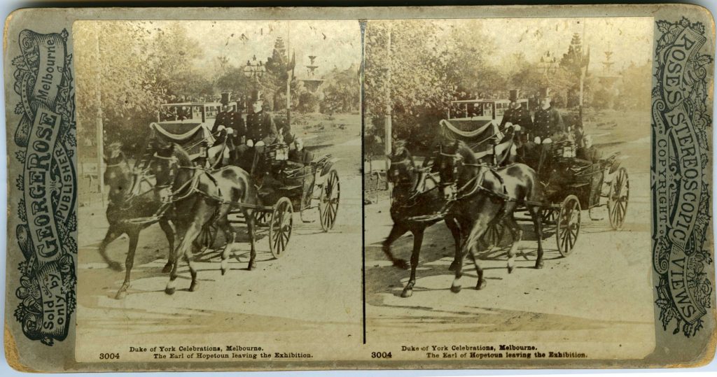 Duke of York celebrations, Melbourne. The Earl of Hopetoun leaving the exhibition.