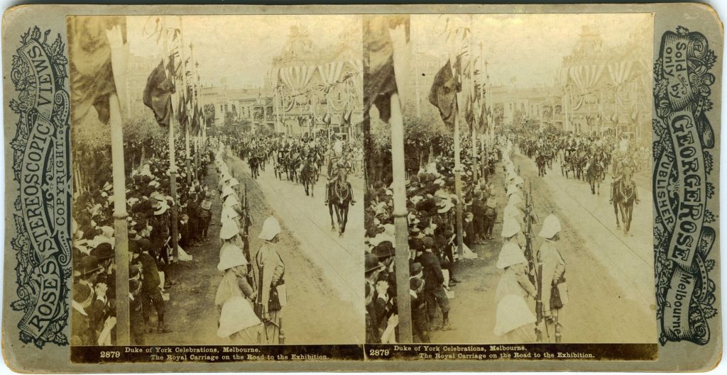 2879. Duke of York Celebrations Melbourne: The Royal Carriage on the Road to the Exhibition.