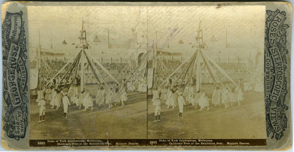 2921. Duke of York Celebrations Melbourne. Childrens Fete at the Exhibition Oval Maypole Dances.