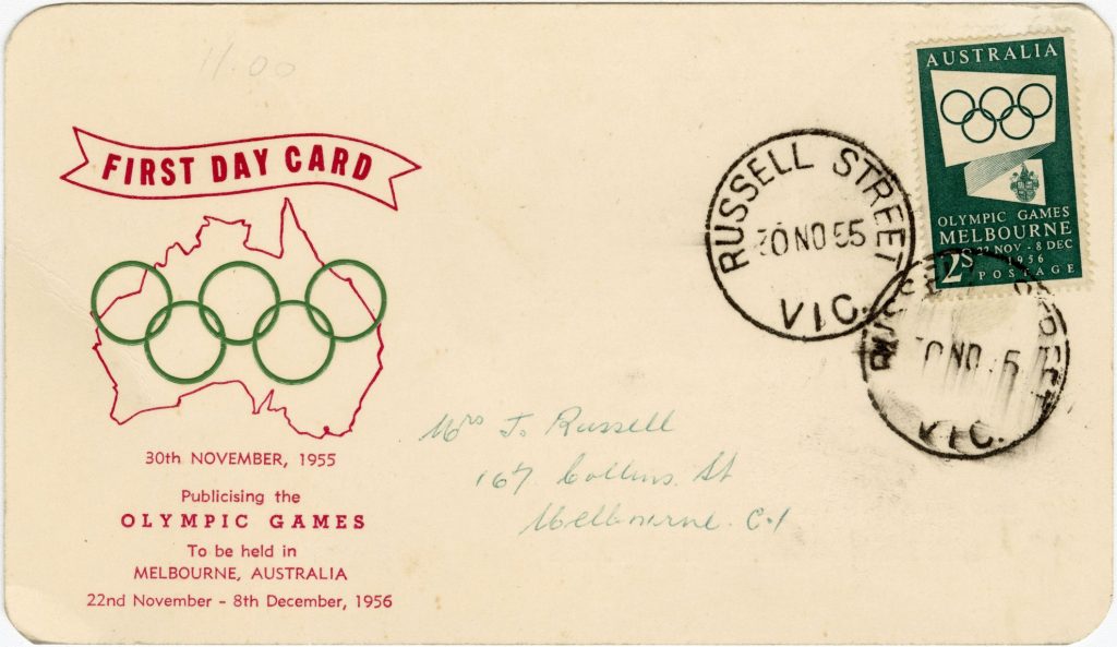 First day card for a promotional stamp for the 1956 Olympic Games