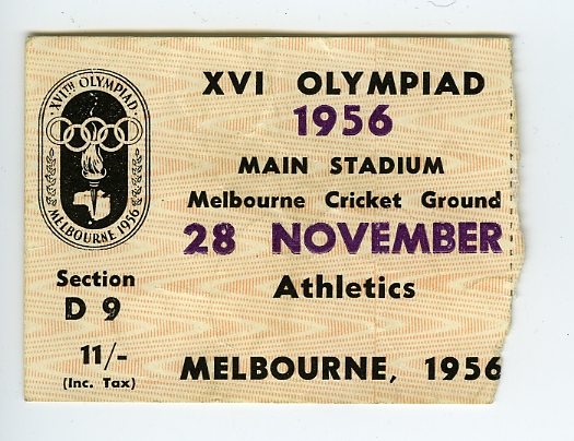 Ticket XVI Olympiad, Melbourne