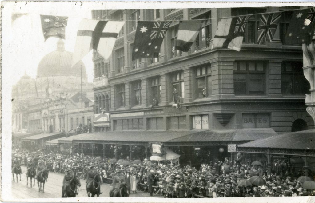 Military march in Swanston Street