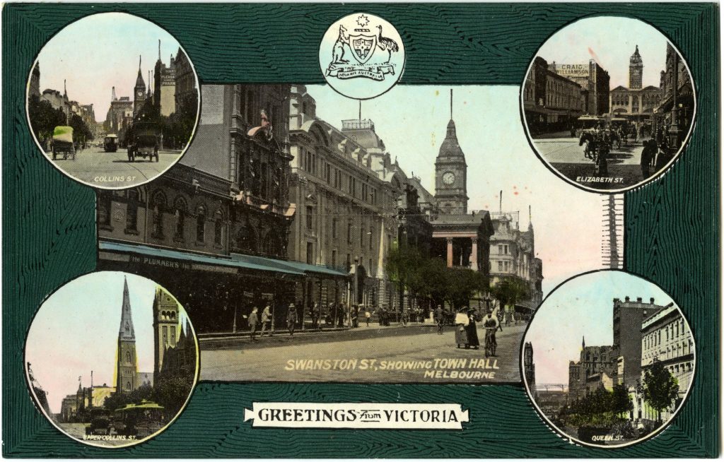 Swanston St, showing Town Hall Melbourne