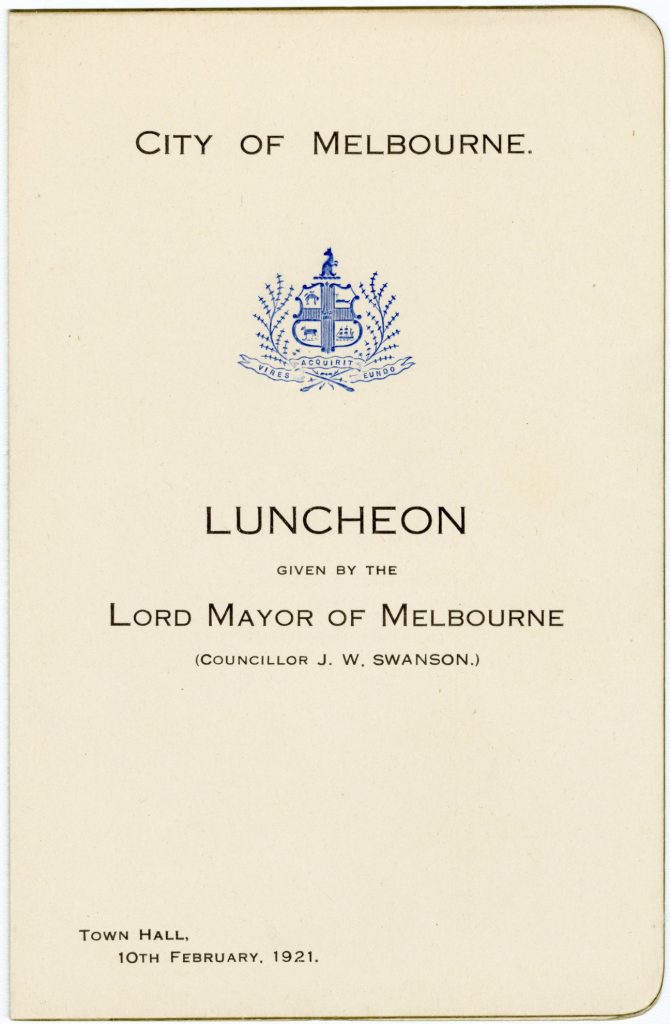 Menu for a luncheon given by Lord Mayor John Warren Swanson image 1091467-1