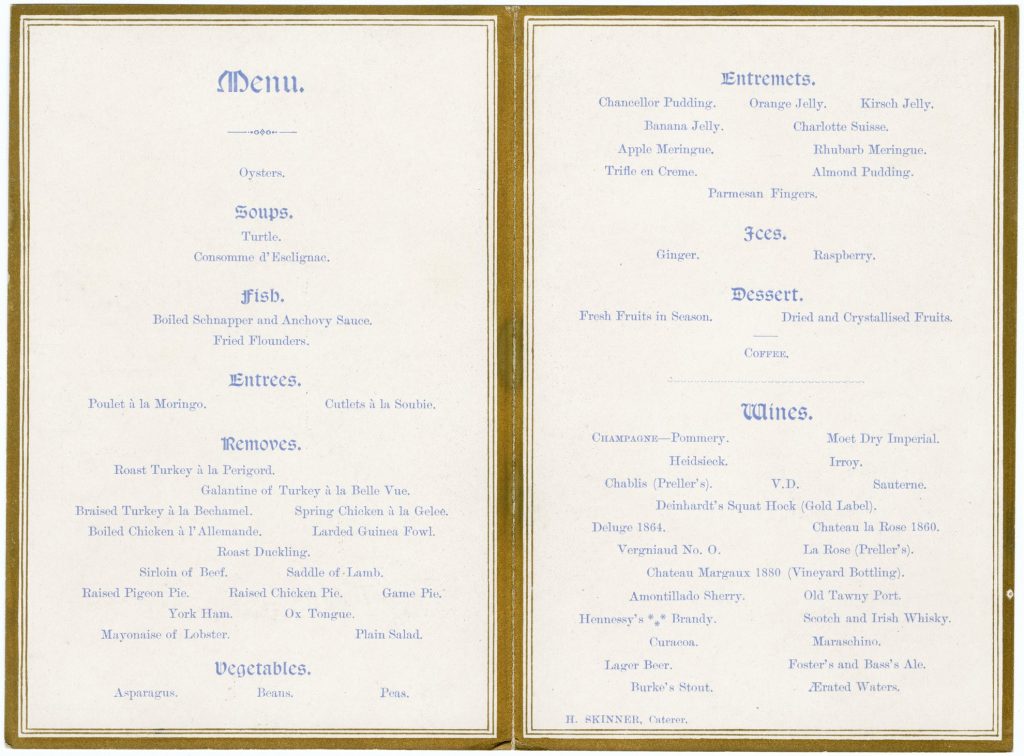 Menu for the inaugural dinner for Lord Mayor Matthew Lang image 1091469-2