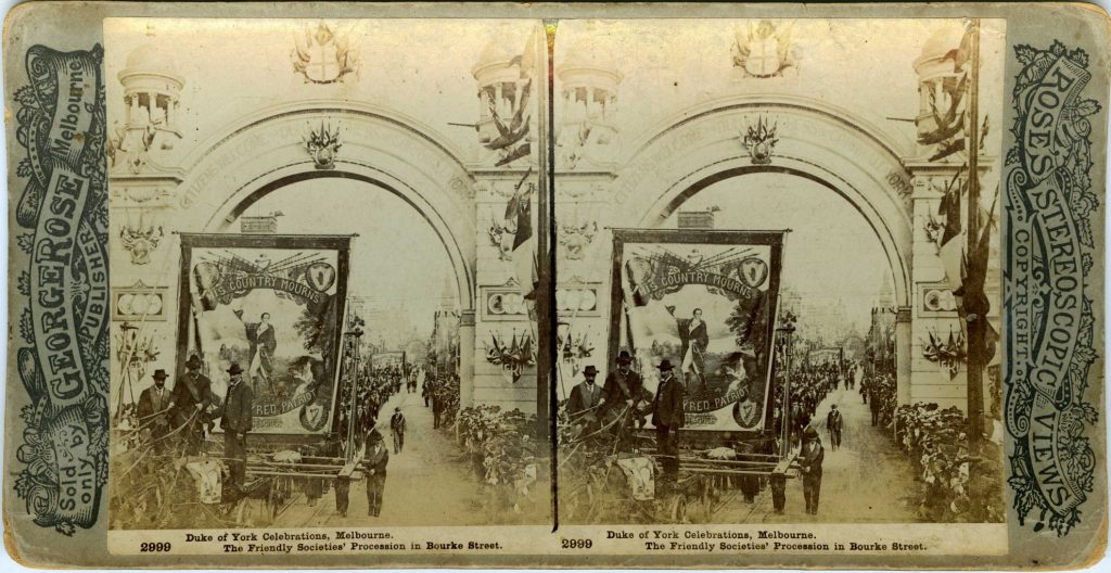 2999. Duke of York Celebrations, Melbourne. The Friendly Societies’ Procession in Bourke Street.