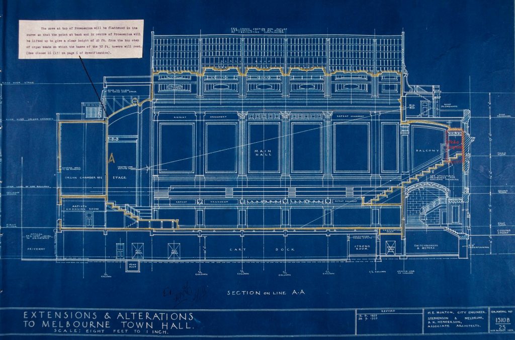 Extensions and Alterations to Melbourne Town Hall – Plan of Second Floor Showing Organ Chamber