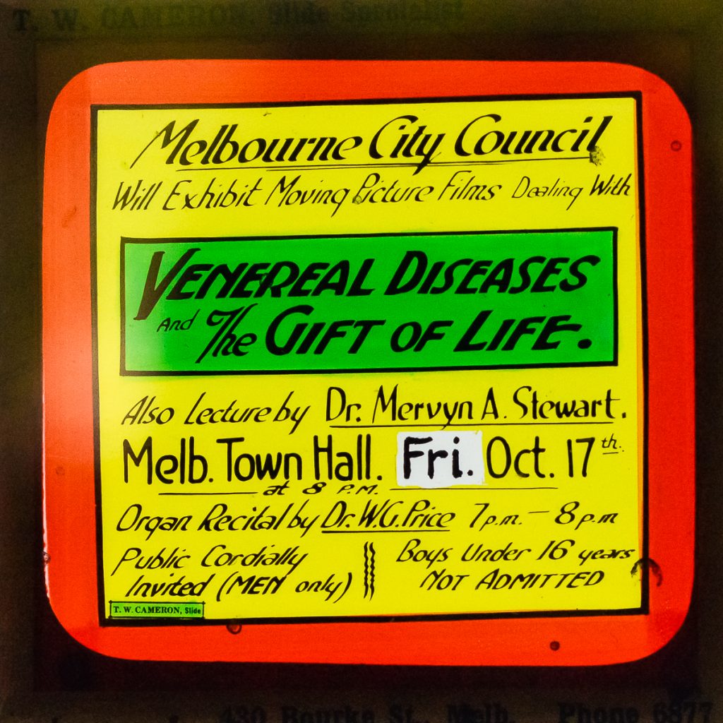 Glass lantern slide, ‘Venereal diseases and the gift of life’