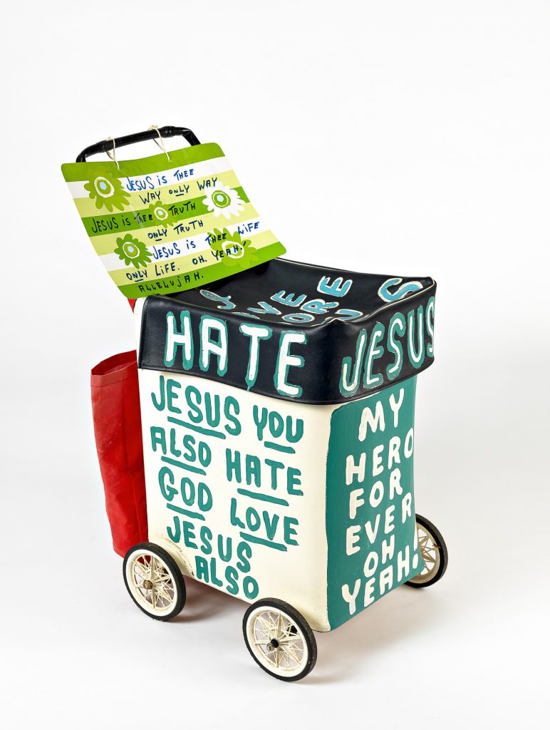 Jesus trolley 3 (green/white) with additional sign