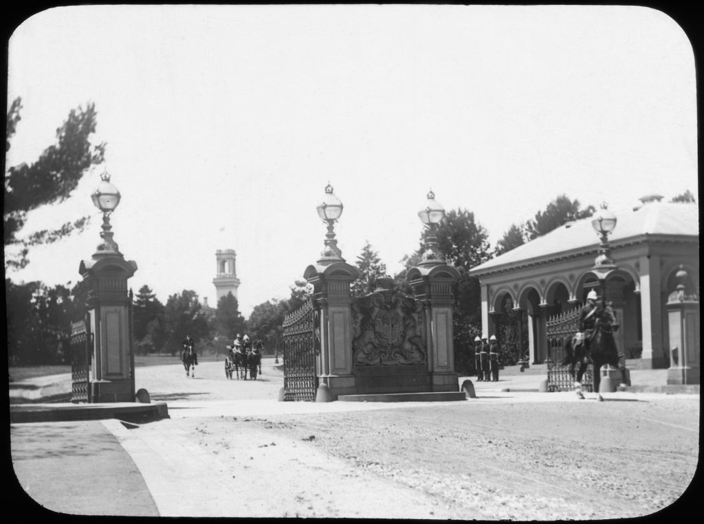 Glass lantern slide, Entrance to Government House,
Linlithgow Avenue and
Government House Drive
(moved to its present site in the 1930s)