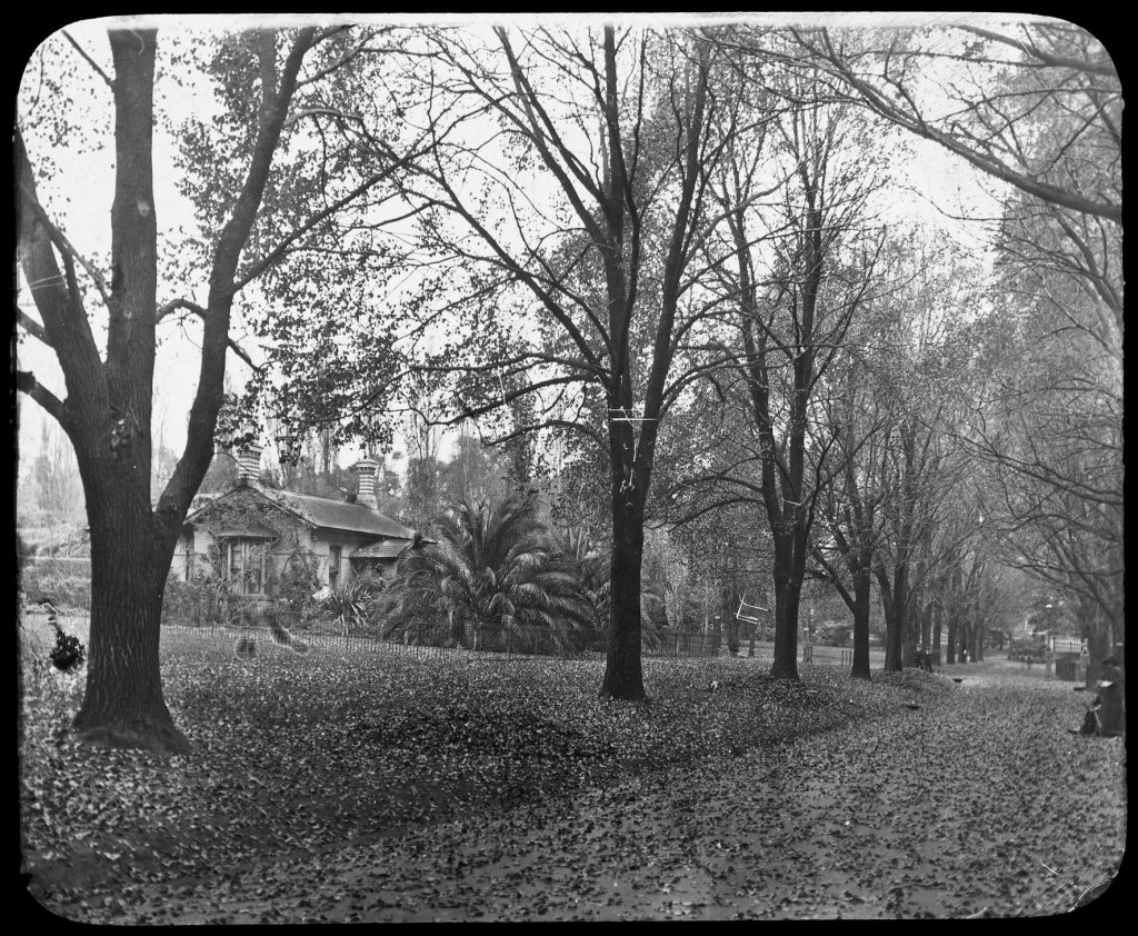 Glass lantern slide, Sinclair’s Cottage (The Lodge), Fitzroy Gardens