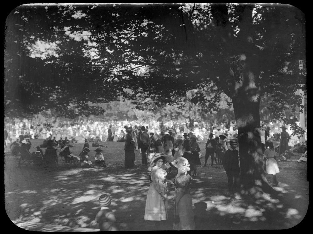 Glass lantern slide, Hospital Sunday, Fitzroy Gardens