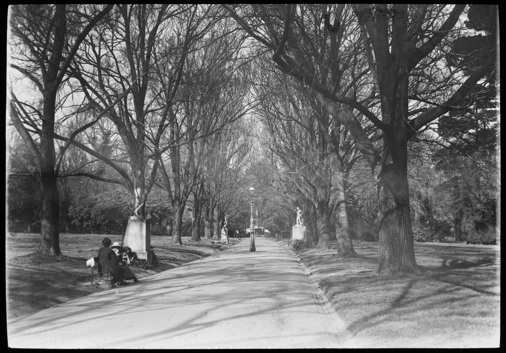 Glass lantern slide, Statuary, Fitzroy Gardens