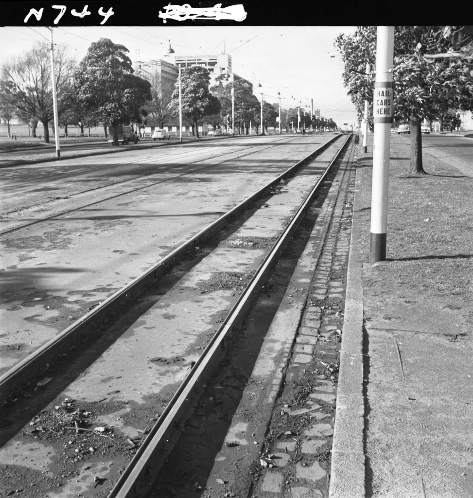 N744 Image showing temporary tram tracks along Flemington Road