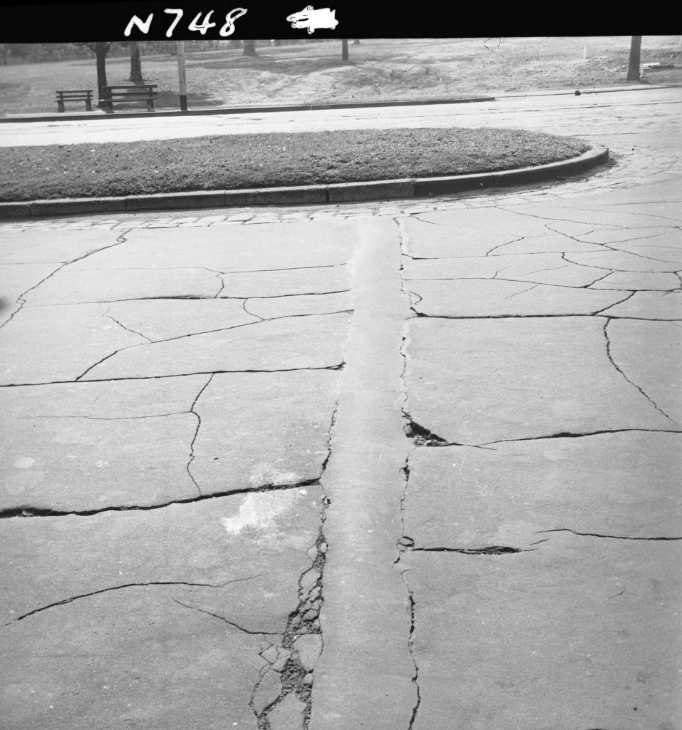 N748 Image of Flemington Road showing cracks in the asphalt at the Dryburgh Street junction