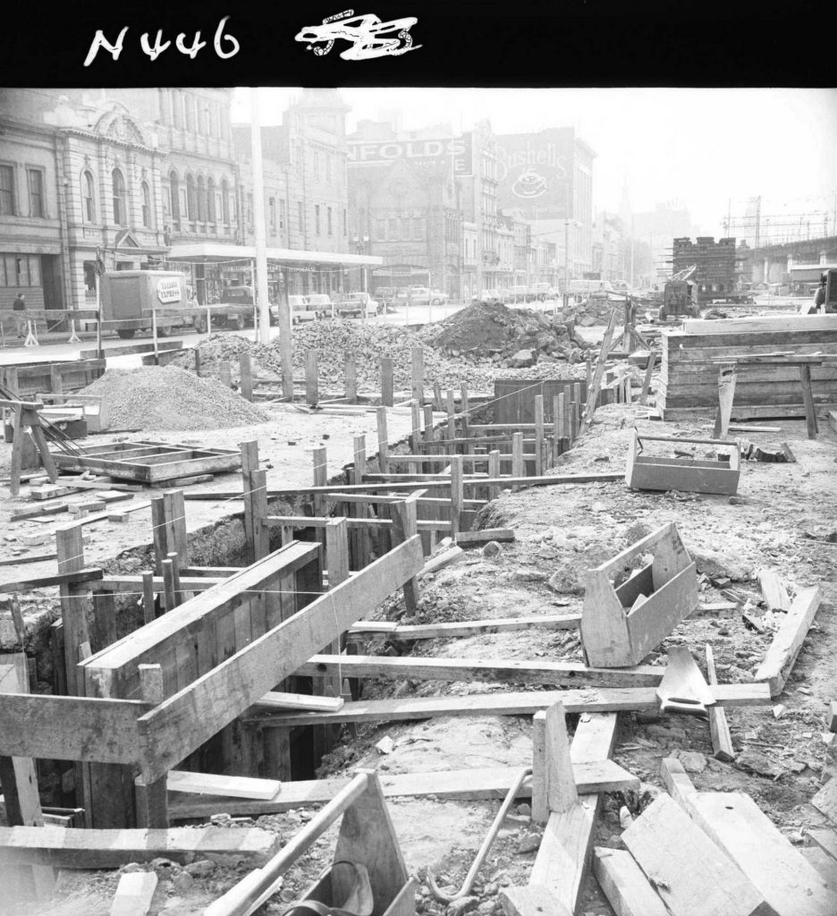 N446 Image showing excavations for piers for the Flinders Street overpass