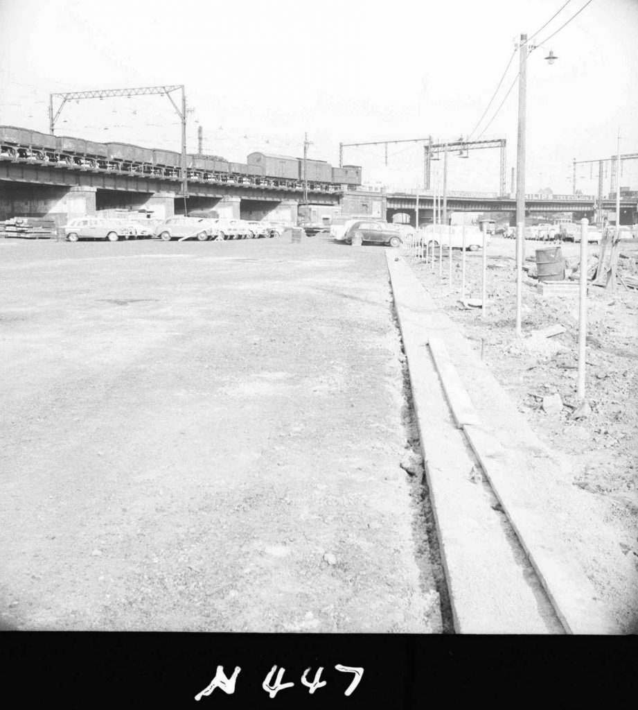 N447 Image showing a temporary car park during construction of the Flinders Street overpass