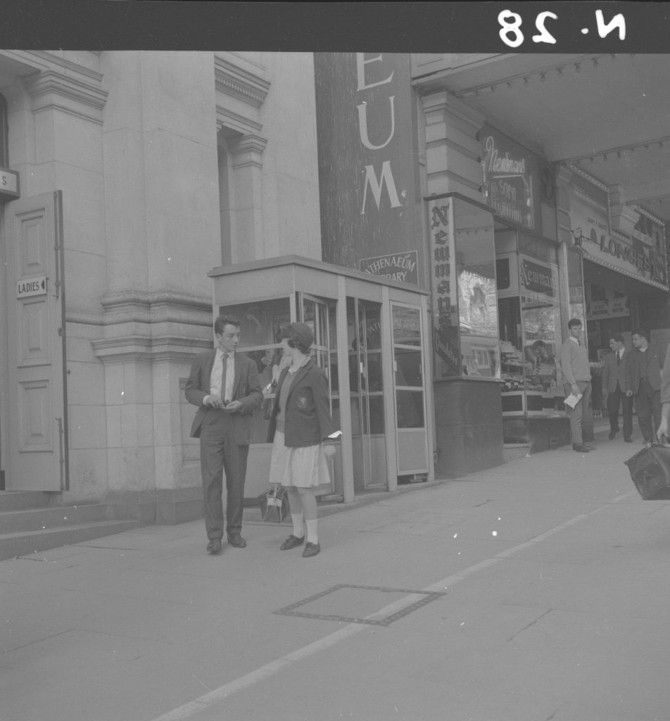 N28 Image showing people outside the Athenaeum on Collins Street