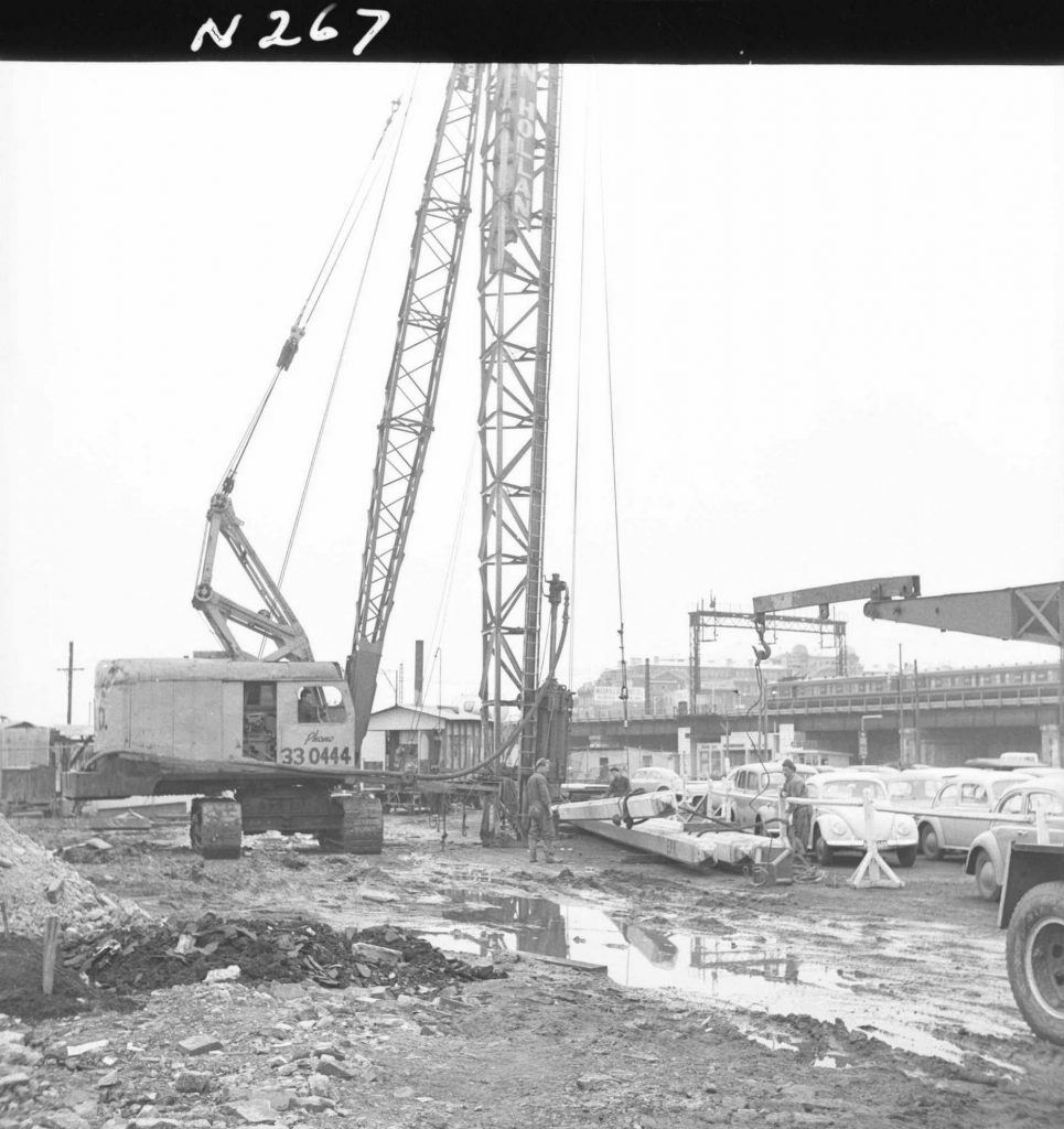 N267 Image showing piers for a heliport during construction of the Swinging Basin car park