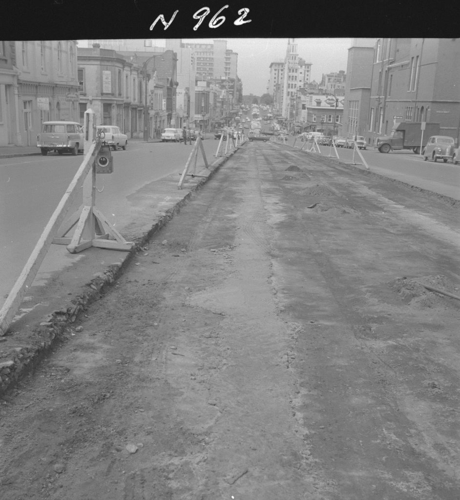 N962 Image showing tram track removal on Russell Street