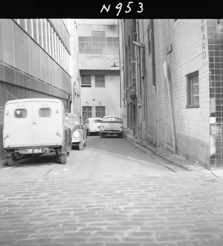 N953 Image showing wide channelisation in Michael Lane, off Bourke Street