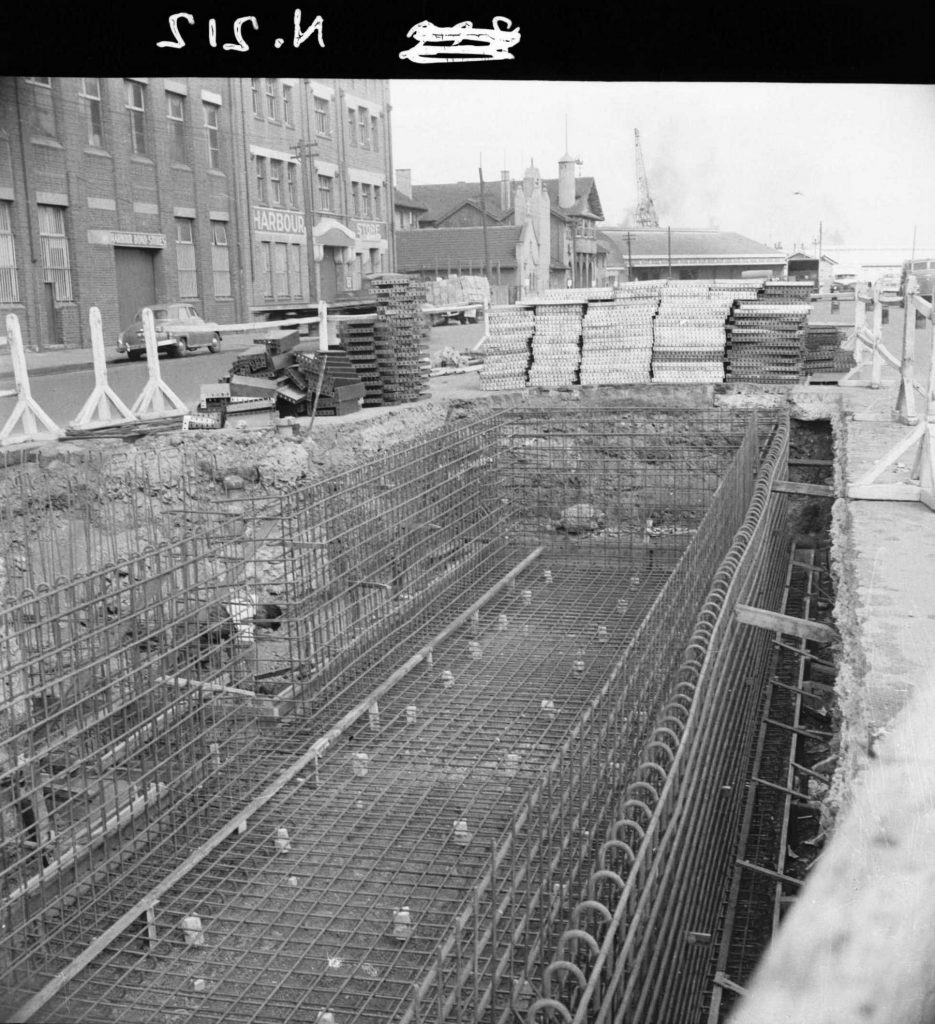 N212 Image showing screed boards for the floor slab in position during construction of a weighbridge on Flinders Street