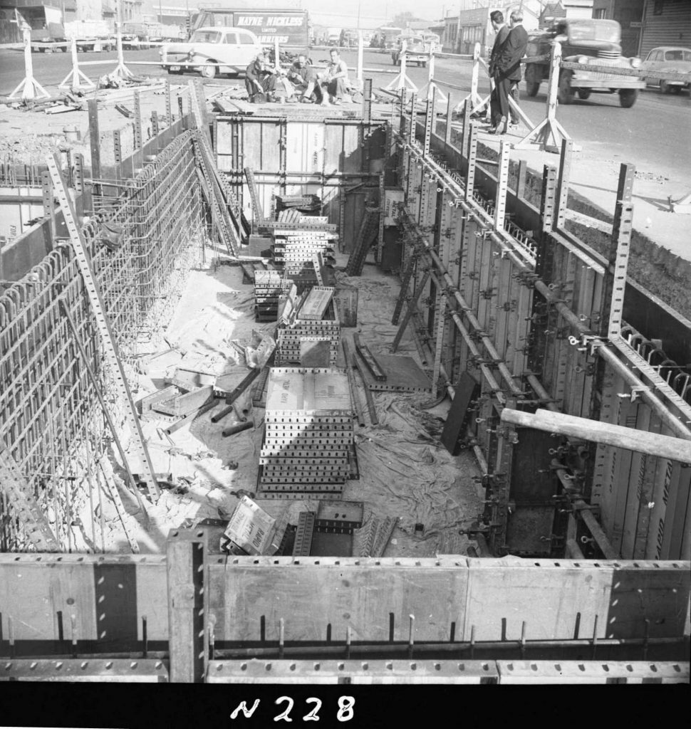 N228 Image showing inside and outside wall shutterings during construction of a weighbridge on Flinders Street