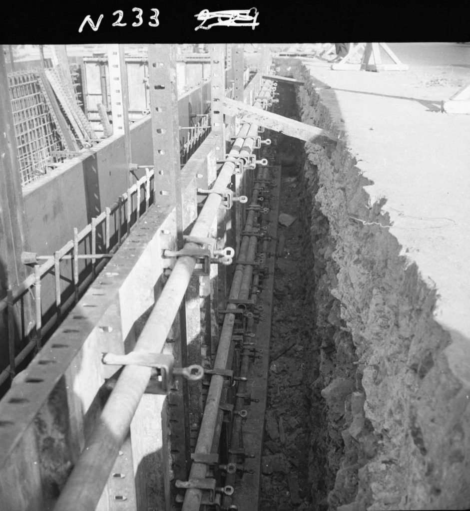 N233 Image showing the method of fixing wall shutterings used during construction of a weighbridge on Flinders Street