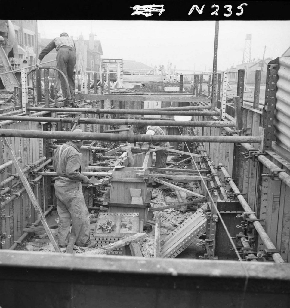 N235 Image showing forming for pedestals during construction of a weighbridge on Flinders Street