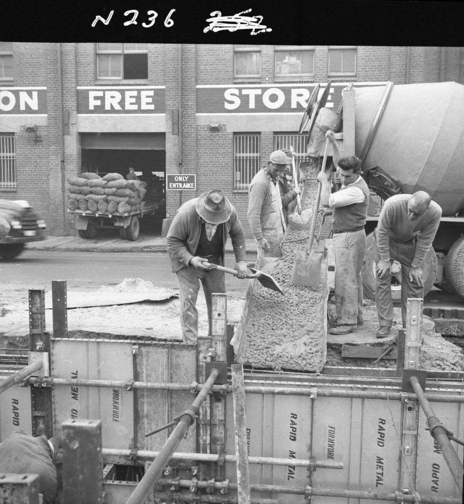 N236 Image showing the first pour for the wall during construction of a weighbridge on Flinders Street