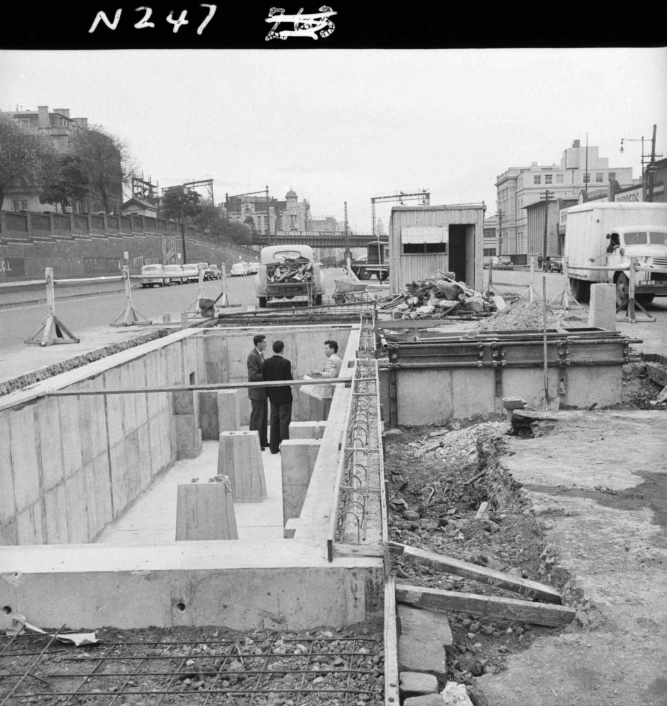 N247 Image showing the pit shuttering removed with the kerb reinforcement exposed during construction of a weighbridge on Flinders Street