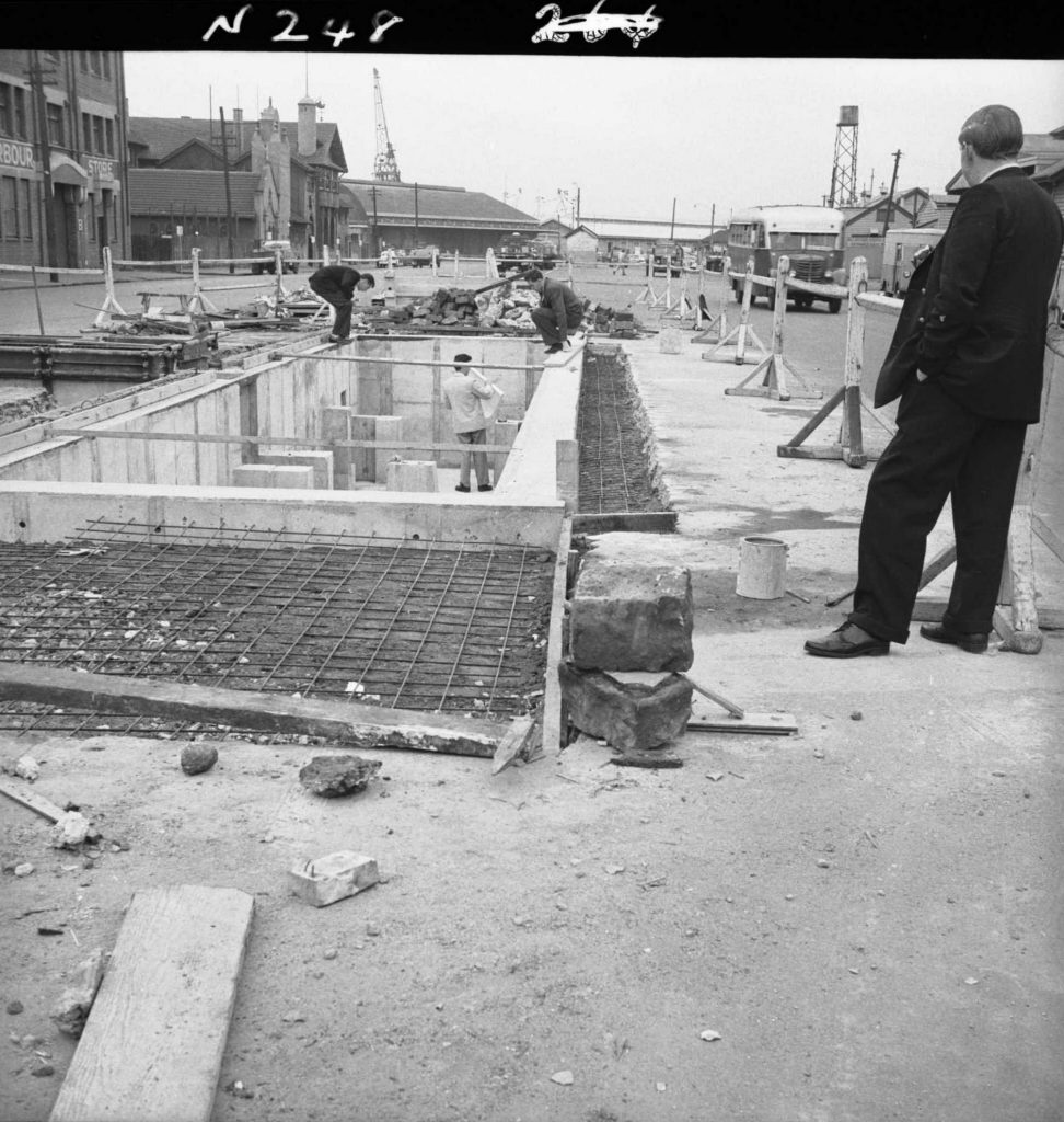 N248 Image showing the kerb shuttering in position during construction of a weighbridge on Flinders Street