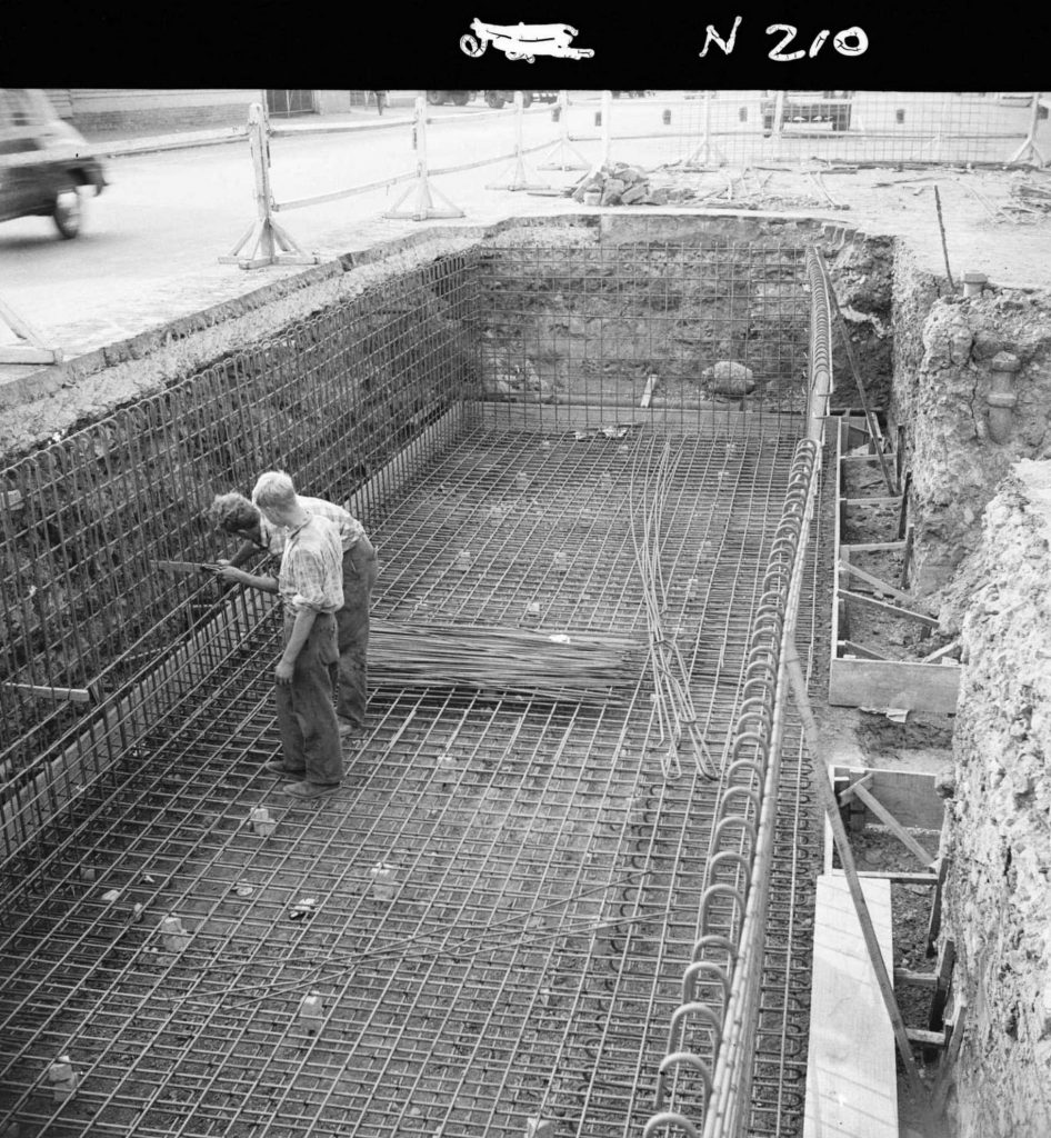 N210 Image showing floor and outside wall reinforcement during construction of a weighbridge on Flinders Street