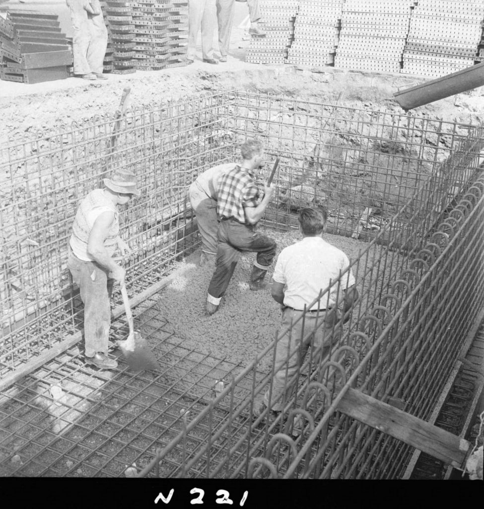 N221 Image showing rodding after the first pour of floor slab during construction of a weighbridge on Flinders Street