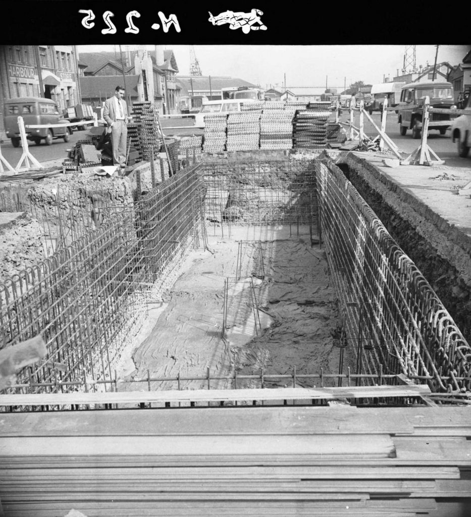 N225 Image showing pedestal reinforcements in position during construction of a weighbridge on Flinders Street